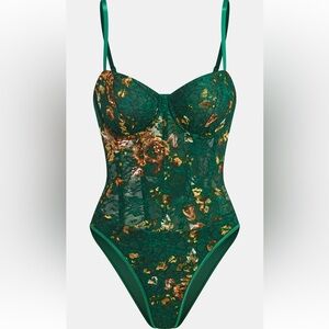 Floral Print Lace Bustier Corset Bodysuit NWT